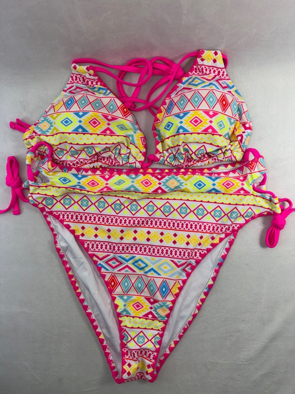 POPVIL String Neon Pink Aztec Print Bikini Set 2 Piece